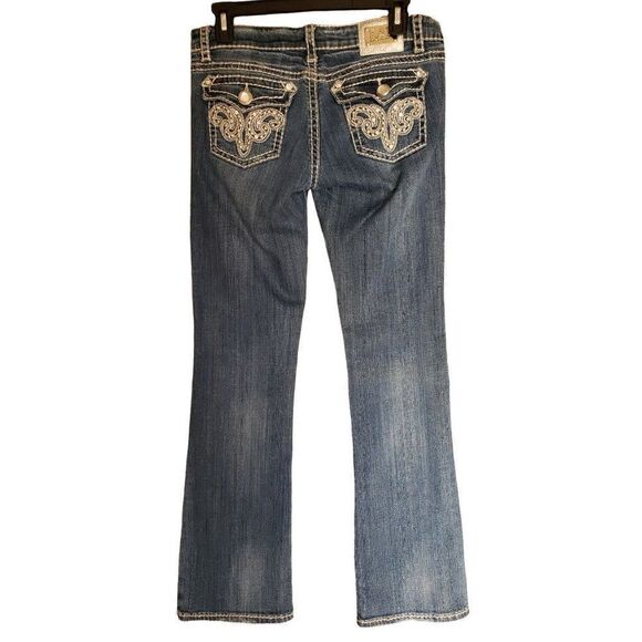 Women's Jeans Embellished Rhinestone Low Rise Straight Leg Denim Jeans Size 9 - Picture 2 of 10